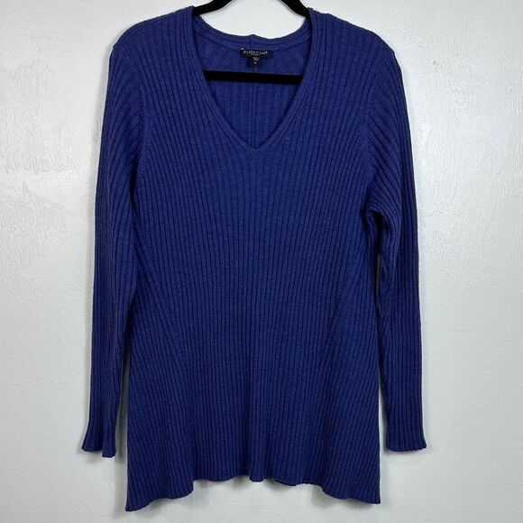 Eileen Fisher Merino Wool Royal Blue Ribbed Knit Sweater Size 1X - Picture 1 of 7